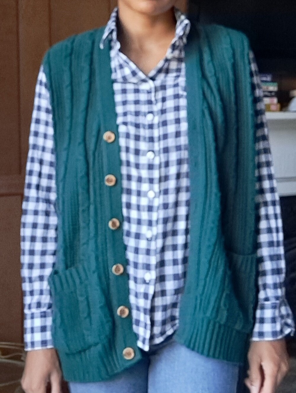 Vintage Green Cable Knit Button-Up Vest Sweater - Picture 2 of 4